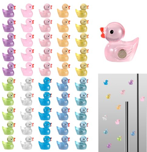 50stk Mini Harz Ente Kühlschrank Magnete, Leuchtend Magnetische Winzige Ente Niedliche Dekorative Magnete für Kühlschrank Schließfach Whiteboard Büro Küche Dekoration (10 Farben)