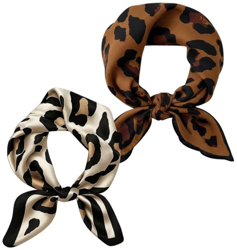 Yuwnd 2 Stück Seidentuch Damen, Halstücher Für Damen, Leopard Print Seide Halstuch Damen, Elegantes Accessoire Für Jede Gelegenheit