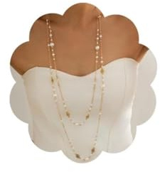 Collar Largo Mujer Dorado con Perlas, Conjunto de 2 Cadenas, Collar de Capas Elegante y Sofisticado, Joyería de Moda Mujer, Collares Dorado Largo para Fiestas o Uso Diario, Regalo de Joyería Femenina