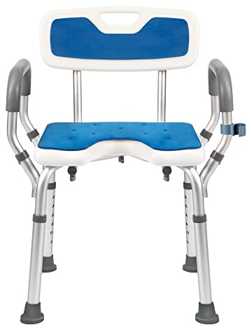 EasyVibe Shower Chair with Arms and Back for Elderly & Seniors, 53cm Height Adjustable Heavy Duty Bath Seat, 150kg Capacity Shower Stool with EVA Pads