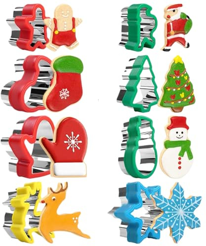 Cortadores De Galletas En Formas,8 Piezas Molde Para Postres | Cortador De Pastas De Acero Inoxidable Con Copo De Nieve, Árbol, Jengibre, Y Papá Noel,Para Galletas De Navidad