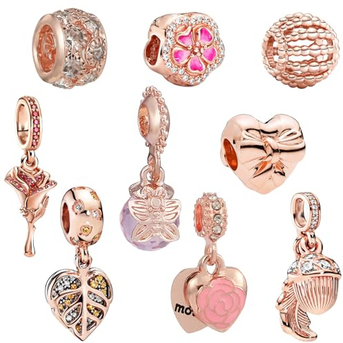 YUZHEDM 9 Stück Charms Anhänger Großer Durchmesser Charms Beads | für Damen Bulk Schmuckherstellung Openwork Perlen Liebesherz für DIY Halskette Armband Ohrring Bastelbedarf