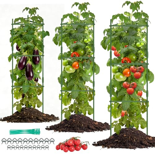 Tomaten Rankhilfe für den Garten, 3 Stück Tomatenkäfig für Kletterpflanzen | 120cm Dreieckiger Rankhilfe Tomaten, Gartenpflanzgitter für Gemüse, Blumen und Obst im Freien
