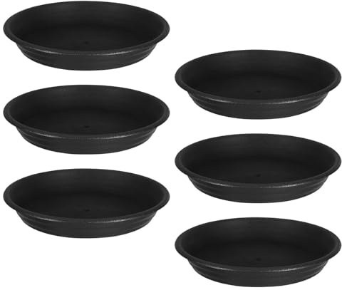 TOBBOMEY Platillos para Macetas de Plástico Negros, 6 Piezas, Diámetro Interior 15 Cm y Exterior 19 Cm, Bandejas Redondas de Goteo para Plantas en Maceta, Aptas para Interior y Exterior,