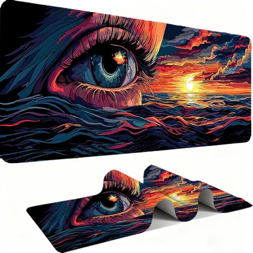 Tapis de Souris 600x300mm Tapis Souris Gamer, Mousepad de Bureau Ultra Mince Base Caoutchouc Antidérapante Lavable Vitesse précision Améliorées pour PC, Ordinateur, Travail-Les Yeux Le Soleil C0P-238