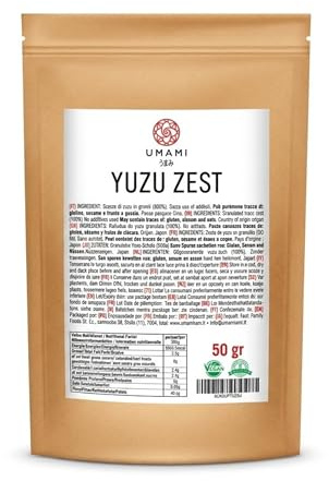 Umami Ralladura de Yuzu en Gránulos 50g | 100% Natural de Japón | Yuzu Zest Premium para Sushi, Pescado, Postres | Sin Aditivos, Vegano