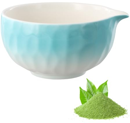 Focenat 500 ml Ceramic Matcha Bowl with Small Pour Spout, Traditional Japanese Style Chawan for Tea Ceremony, Reusable Porcelain Tea Cup for Matcha Green Coffee Drinks, Home Kitchen Parties