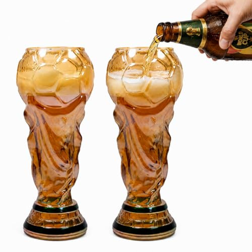 KASNLSAC 2026 WM Pokal Bierkrug 500ml, Fußball Trophäenglas aus Borosilikat, Ideales Bier Geschenk für Männer, DFB Pokal Stil für Fan Parties und Heimspiele (Clear Champagne 2pcs)