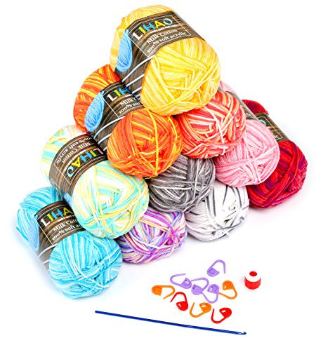 LIHAO 10x50g Wolle zum Stricken Handstrickgarn Häkelgarn Strickwolle Acryl für Häkeln und Kunsthandwerk - 10 Farben