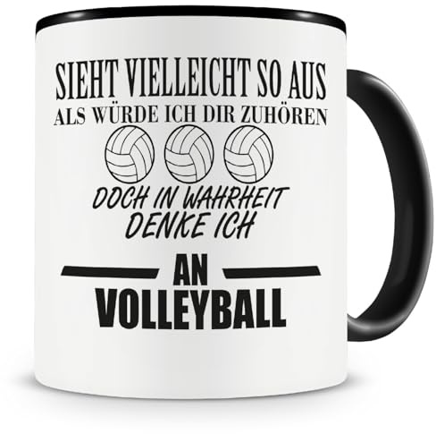 Samunshi® Ich denke an Volleyball Tasse Kaffeetasse Teetasse Kaffeepott Kaffeebecher Becher 300ml schwarz