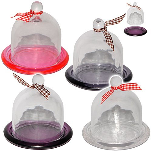 alles-meine.de GmbH 3 Stück kleine Glasglocken - bunter Farbmix - 10 cm - mit Glas Boden - Deko/Muffin - Süßigkeiten - Glasboden - Präsentationsglocke/Glaskuppel - GLOC..