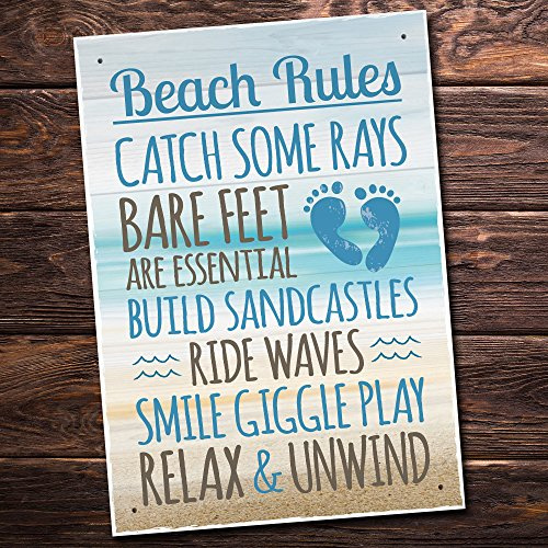 Red Ocean Beach Rules Seaside Nautical Shabby Chic Hanging Bathroom Toilet Wall Sign Plaque Decor Gift