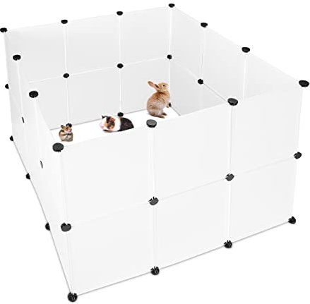 Relaxdays Freilaufgehege Kunststoff, DIY Freigehege, Erweiterbarer Auslauf für Kleintiere, HBT 92 x 110 x 110 cm, weiß