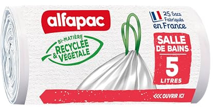 Alfapac - Bolsas de basura para cuarto de baño (25 unidades, 5 L, con enlaces, 35 x 35 cm), color blanco, Pack de 2
