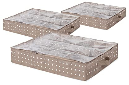 Compactor Lot de 3 Housses de Rangement pour Chaussures Rivoli, Beige, 76 x 60 x H 15 cm, RAN4481_Brown