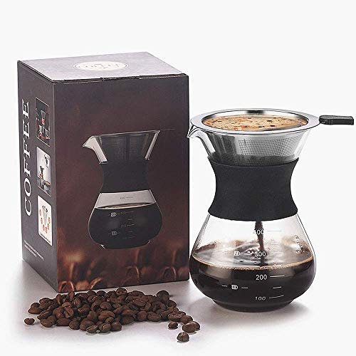 Pour Over Cafetera de café, con filtro de acero inoxidable, juego de café de 400 ml