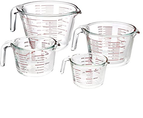 AmazonCommercial Lots de 4 verres doseurs, avec contenance de 250 ml, 450 ml, 1 L et 2 L , Transparent