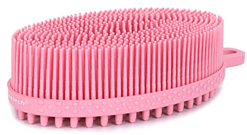 FREATECH Silikon Körperbürste, Doppelseitiger Körperwäscher Badebürste Duschbürste für Tiefenreinigung, Sanftes Peeling und Massage, Hygienischer als Luffa/Schwamm, für Alle Hauttypen, Rosa