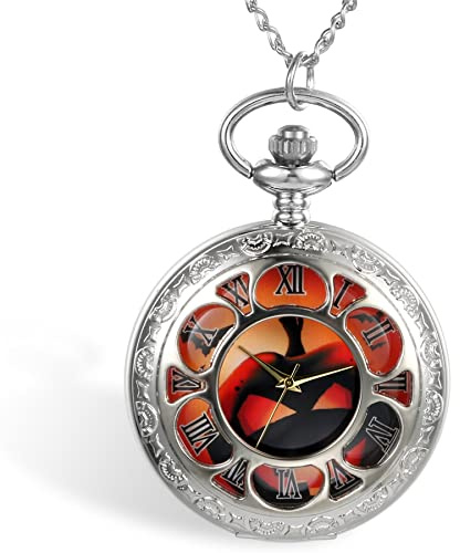 Avaner Halloween Taschenuhr mit Kette Herren Damen Kürbis Skelett Hexen Fledermaus Deko Uhr Analog Quarzwerk Pocket Watch mit römischen Ziffern Pullover Halskette Kette für Männer Frauen ALS Geschenke