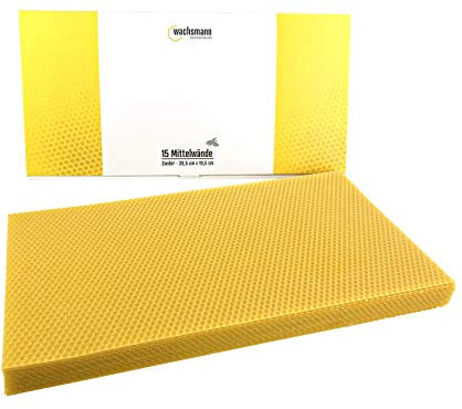 Wachsmann reines Bienenwachs – zertifiziert varroazid-frei, 15 Mittelwände Zander, Made in Germany, für Imker Rähmchen