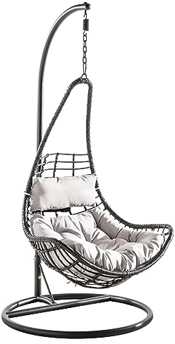 Hängesessel LOFT Wide 105cm - schwarz grau - Polyrattan mit Kissen | Gartensessel, hohe Belastbarkeit, outdoor-geeignet, waschbare Bezüge, wetterfest, hoher Komfort