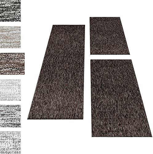 Carpettex Bettumrandung Schlafzimmer 3teilig Kurzflor Teppich Einfarbig Design Braun Bettset:2 mal 60x100 + 1 mal 80x150 - Bettvorleger Schlafzimmer Läufer Set Weicher Bettumrandung Teppich