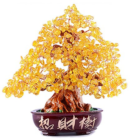Zeberdany Kristall Glücksbaum, Gold Geldbaum Feng Shui Ornament für Reichtum, Glück Kristall Geldbaum Dekoration für Zuhause, Büro