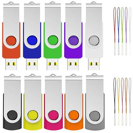Cle USB 32 Go, ABLAZE Lot de 10 Clé USB 2.0 Pendrive Clef USB 32Go Pivotant Stockage Disque avec 10 Cordes (10 Couleurs, 32GB)