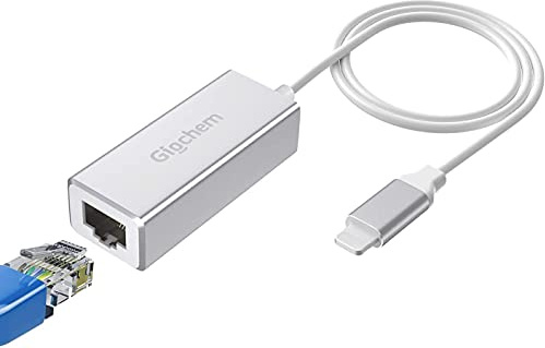 Giochem Ethernet Adapter Compatible with Lightning iOS 15,RJ45 Ethernet LAN Network Adapter for Phone Pad, 3.3ft/1MCable,10/100Mbps High Speed[Silver]
