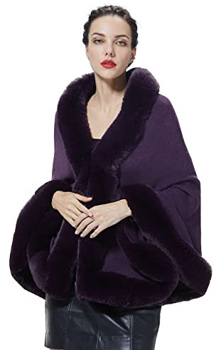 BEAUTELICATE Châle Étole en Fausse Fourrure Cape Poncho Tricoté Chaud De Femme Mariage Hiver sur Robe de Soirée Mariée Demoiselle d'honneur(Taille Unique, Violet)