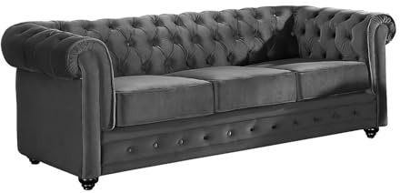 Vente-unique - Sofá Fijo 3 plazas Chesterfield - Terciopelo - Gris Antracita