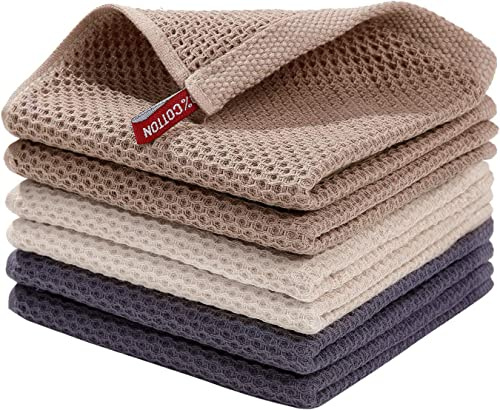 Moosfor Geschirrtücher 100% Baumwolle 6er Set 30 x 30 cm Gemischte Farbe | Super Saugstarke & Langlebige Küchentücher - Dicke Premium Geschirrhandtücher – Gastronomiequalität - Oeko Tex® Zertifiziert