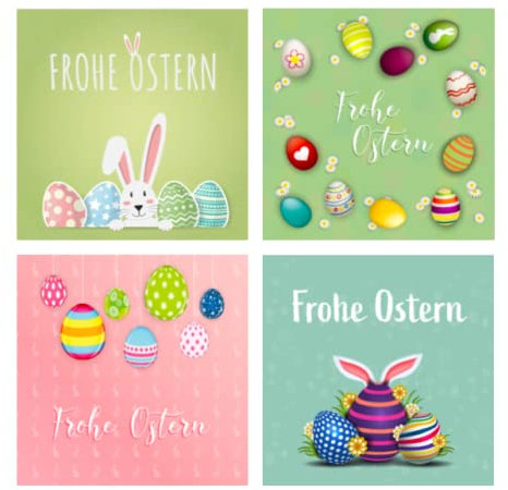 Merz Designkarten 4 Premium Osterkarten mit Umschlag (Klappkarten) 14,8x14,8cm, Karte Grußkarte Ostern Osterkarte lustigen Motiven Frohe Ostern, Ostergrüße 10 versch., bunt