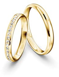JC Trauringe Gold 333 Gelbgold Paarpreis Poliert I Partnerringe mit Gravur in edler Schatulle I 2 Hochzeitsringe Herrenring ohne & Damenring mit Zirkonia Steinen I ICT30
