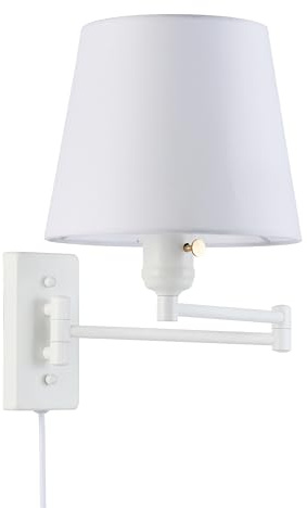 BARCELONA LED CLARK Wandleuchte mit Gelenkarm und Stecker E27, Verstellbare Leselampe mit Stoffschirm und Schalter, Vintage Wandlampe für Schlafzimmer, Bettkopfteil und Wohnzimmer