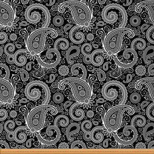 Loussiesd Paisley Stoff Meterware Boho Paisley Drucken Möbelstoff für Stühle Sofa Couch Boho Exotischer Stil Outdoor Stoff Wasserdicht Indischer Stil Dekorationsstoff 92x150cm Schwarz Weiß
