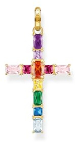 THOMAS SABO Anhänger Kreuz bunte Steine gold 925 Sterlingsilber, 750 Gelbgold Vergoldung
