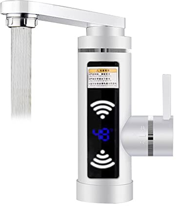 3000W Elektrisch Wasserhahn Durchlauferhitzer LED Wasserhahn Bad/Küche Sofort Warm Armatur, Temperatur 25-60℃,IPX4 Wasserdichte (Weiß)