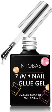 INTOBAS 7 In 1 Colla Per Unghie Finte Extra Forte, 15ml Sette in Uno Nail Glue, Gel Rubber Base per Unghie Finte, Colla Gel Unghie per Tip UV Lunga Durata