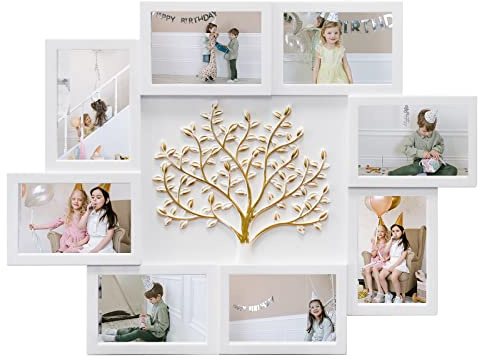 HELLO LAURA - Picture Frame Collage Large Wall Hanging Photo Frames Elegant Tree Collage Frame Gifts for Family Friends 4x6 inch Home Wall Decor Gallery Display (White - Gold Tree)