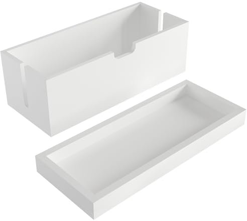 Scatola per cavi e scatola portaoggetti con coperchio in legno di bambù bianco, scatola organizer per la gestione dei cavi (priva di plastica e robusta con spazio per riporre oggetti) KD Essentials