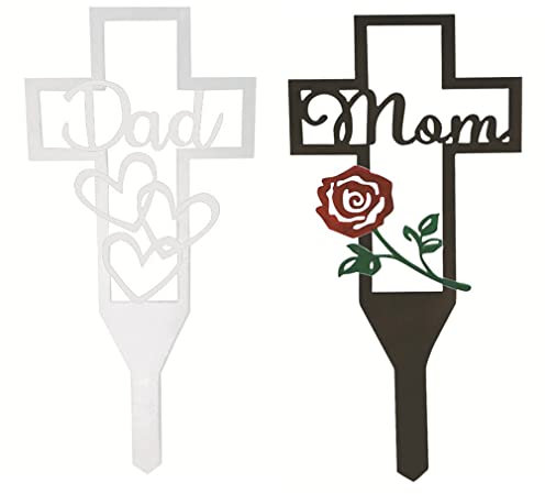 Buffny Metal Cross Pile Memorial Plaque Stakes Cemetery Decorations for Deceased Relatives, Metal Is Durable,easy to Insert,Large Size,for Garden,Yard,Lawn,Grave-dad-mom6