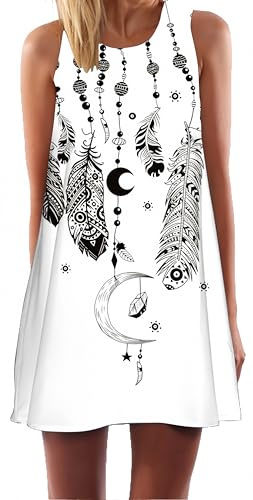 Ocean Plus Damer Casual Topp Fritid Flamingo Blad Sommar Ärmlös Klänningar Utan Arm Västklänning Festklänning Sommarklänning Miniklänning Strandklänning (L (EU 38-40), Svart drömfångare)