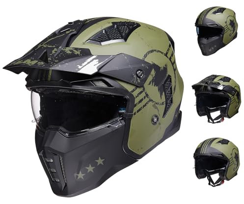 ILM Helm Motorrad Motocross Herren Damen Vintage Retro mit Visier ECE Model Z302,Armee Grün, S