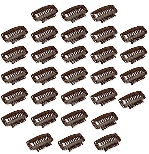 DAZISEN Haar Extensions Klips - 30 Stück Metall Silikon Perücke Haarverlängerungen Clips 9 Zähne Wig Haarklammer Haarclips für DIY-Haarverlängerungen - Dunkelbraun
