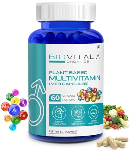 Biovitalia Organics Multivitamin Capsule for Men | Dietary Supplement | Supports Immune System & Prostate Health | Energy Booster & Supports Bone Health | Gluten Free - 60 Vegan Capsules