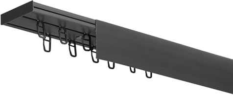 RENA Vorhangschiene 2-läufig Gardinenschiene aus Kunststoff Vorhang-Deckenschiene mit Abdeckung und Überklipshaken Gardinenleiste Gardinenstange Gardinen Vorhänge für Deckenmontage Schwarz 320cm