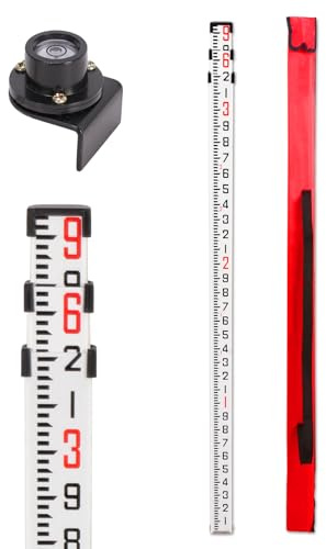 MUTOOP 9ft Aluminum Grade Rod with Bubble Level - 3-Stage Telescopic Survey Rod, Double-Sided Scale & Carrying Case Included - Grade Stick for Laser Level, Measuring Stick, Survey Pole
