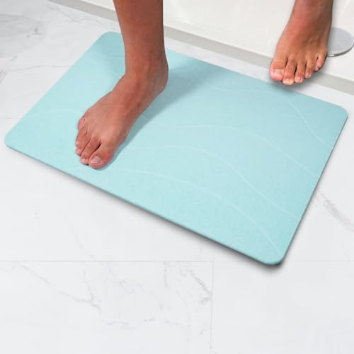 Pure 4Home Alfombra Diatomita Baño 60x40 – Secado Rápido, Antideslizante y Antibacteriana – Alfombrilla Piedra Diatomita Super Absorbente – Alfombrilla Diatomita - Stone Bath Mat (Green Waves)