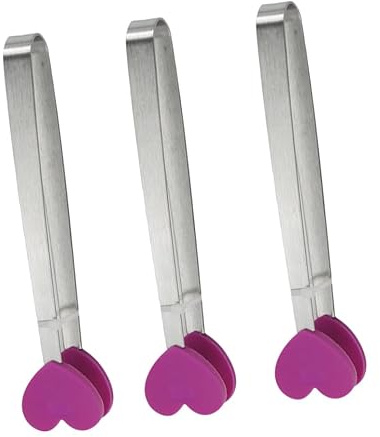 MAGICLULU Lot de 3 Pinces Alimentaires de Cœur en Acier Inoxydable et Silicone pour Petit-déjeuner, Légères et Faciles à Manipuler, pour Pâtes et Toasts